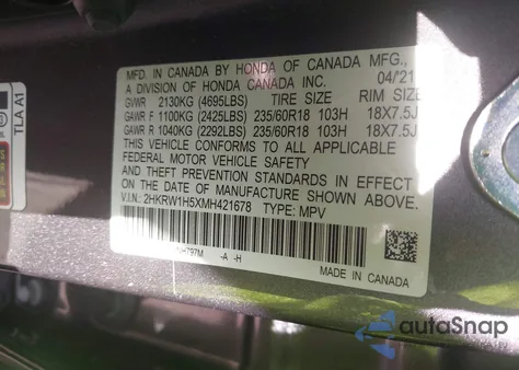 2021 Honda Cr-V 2Wd Ex from USA, damaged, VIN 2HKRW1H5XMH421678